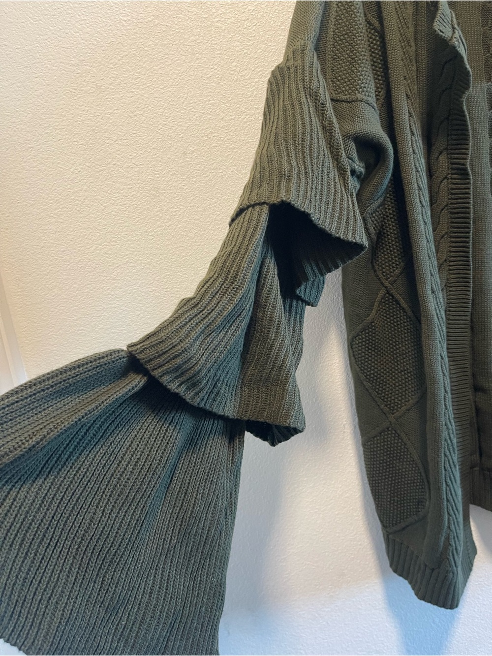 THML Olive Cable & Textured Open Front Cardigan - Picture 4 of 6